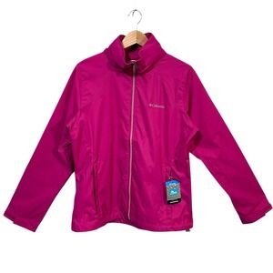 Columbia Women's‎ Waterproof Rain Jacket Size 1X Fuchsia Hooded Zippered Pockets